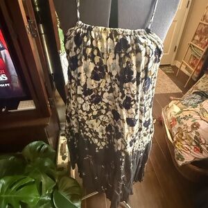 Anthropologie Lilka Black and Cream Midi Dress With Lace Racerback